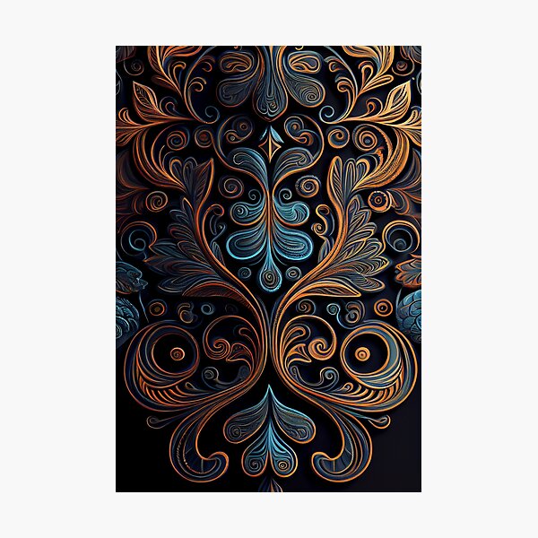 Item preview, Regal Fusion: Abstract Blue and Orange Ornate Pattern designed and sold by ShadowAndSlate.