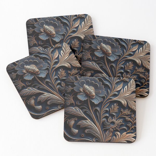 Item preview, Gilded Bloom: Ornate Royal Blue & Gold Relief designed and sold by ShadowAndSlate.
