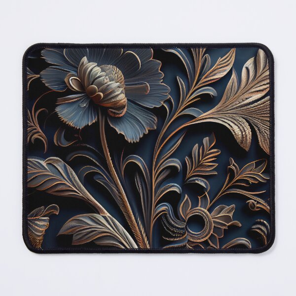Item preview, Gilded Bloom: Ornate Royal Blue & Gold Relief designed and sold by ShadowAndSlate.