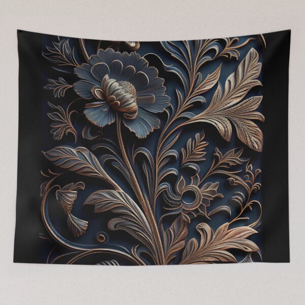 Item preview, Gilded Bloom: Ornate Royal Blue & Gold Relief designed and sold by ShadowAndSlate.