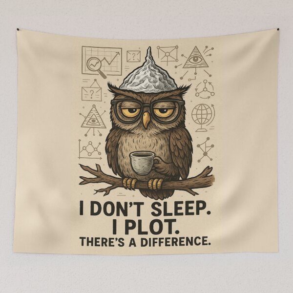 Item preview, I Don’t Sleep. I Plot – Conspiracy Owl Humor designed and sold by A Sinister Sly.