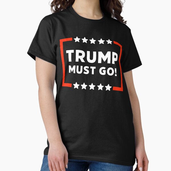 Vista previa del artículo con la obra «¡Trump debe irse!», diseñado y vendido por Rachel the Artist .