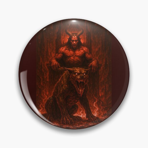 Item preview, Infernal Sentinel – Demon King with Hellhound in Flames designed and sold by A Sinister Sly.