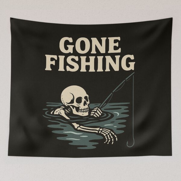 Item preview, Gone Fishing – Skeleton Humor for Anglers and Goth Fans designed and sold by A Sinister Sly.