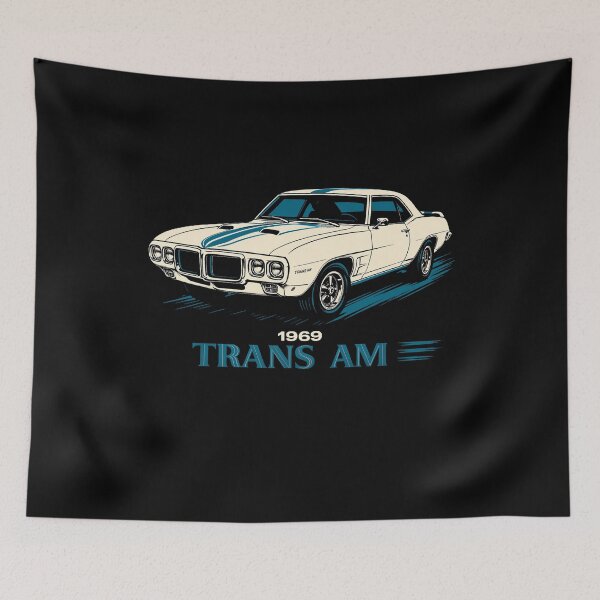 Item preview, 1969 Trans Am Muscle Car in White with Blue Rally Stripes designed and sold by TheArtOfCar.