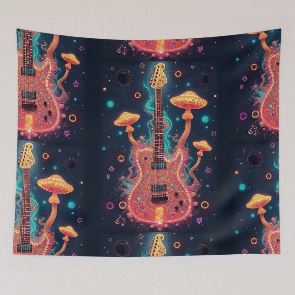 Artikelvorschau, Psychedelic Rock E-Gitarre mit trippigen Pilzen entworfen und verkauft von EddieBalevo.