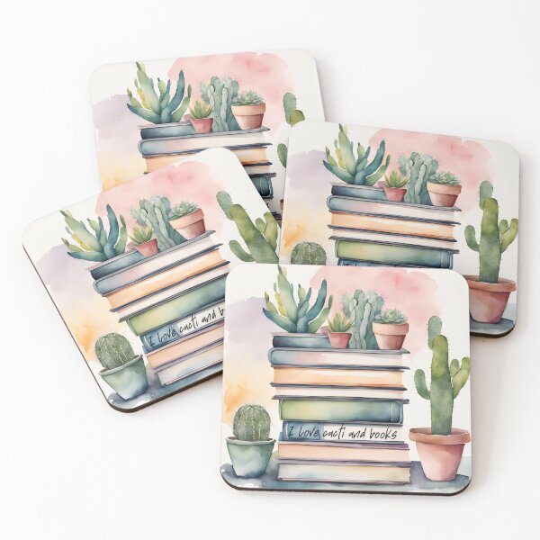 Item preview, Cacti in pots on books, I love books and cacti,  vintage books,  designed and sold by KolorellaS.