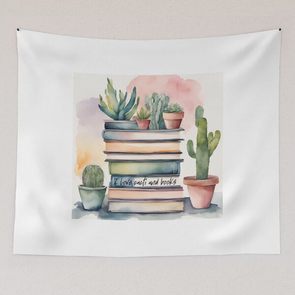Item preview, Cacti in pots on books, I love books and cacti,  vintage books,  designed and sold by KolorellaS.