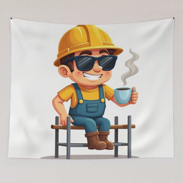 Item preview, Funny Cartoon Construction Worker with Coffee designed and sold by JDGeoShop.