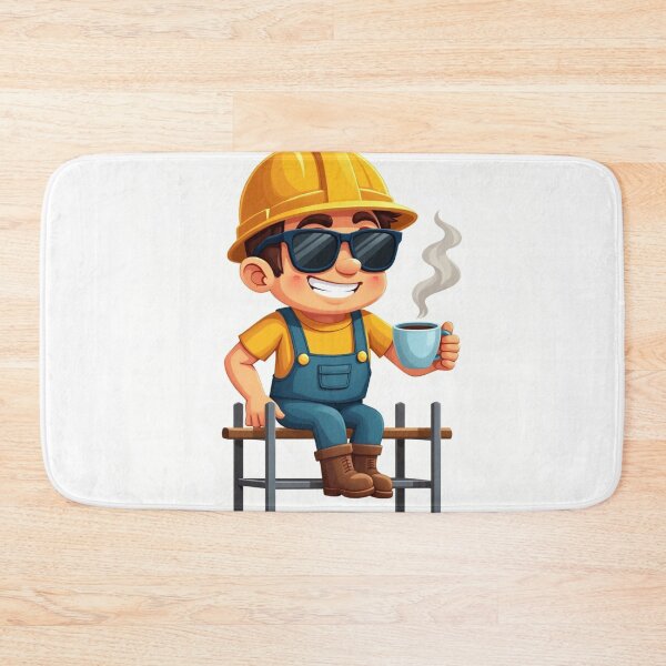 Item preview, Funny Cartoon Construction Worker with Coffee designed and sold by JDGeoShop.