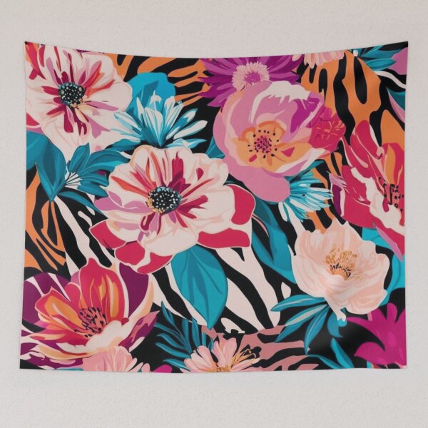 Item preview, Striking Adventurous Zebra Animal Skin and Lilies Blend designed and sold by Hanging On By A Staple.