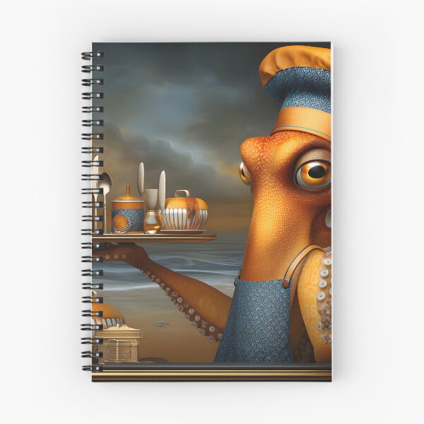 Item preview, Elegant octopus chef serving fine dining on sea coast designed and sold by Artessie.