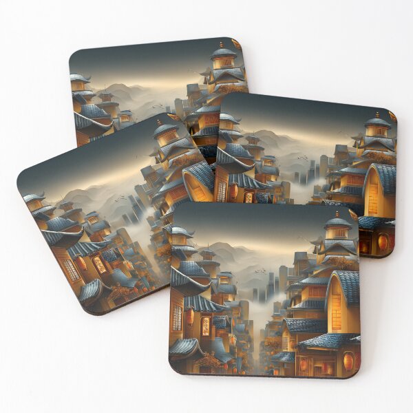 Item preview, Serene lantern-lit street in misty mountainous village designed and sold by Artessie.