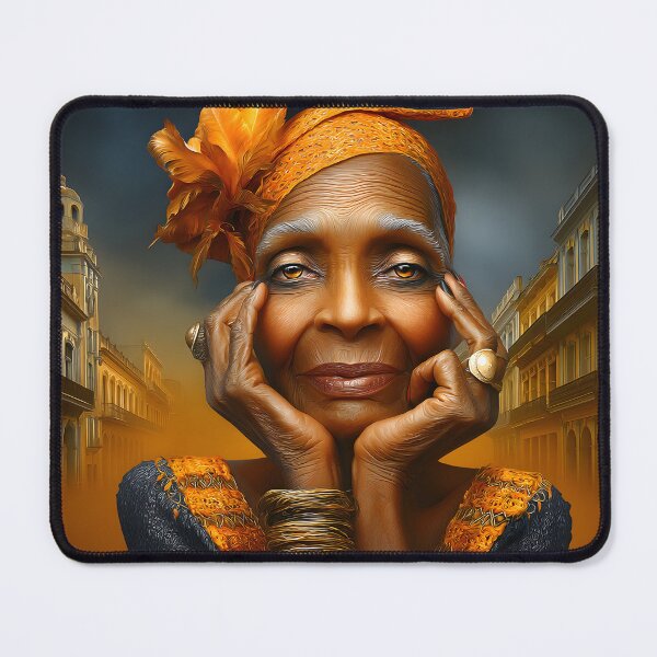 Item preview, Elegant elderly woman with orange headwrap in street designed and sold by Artessie.