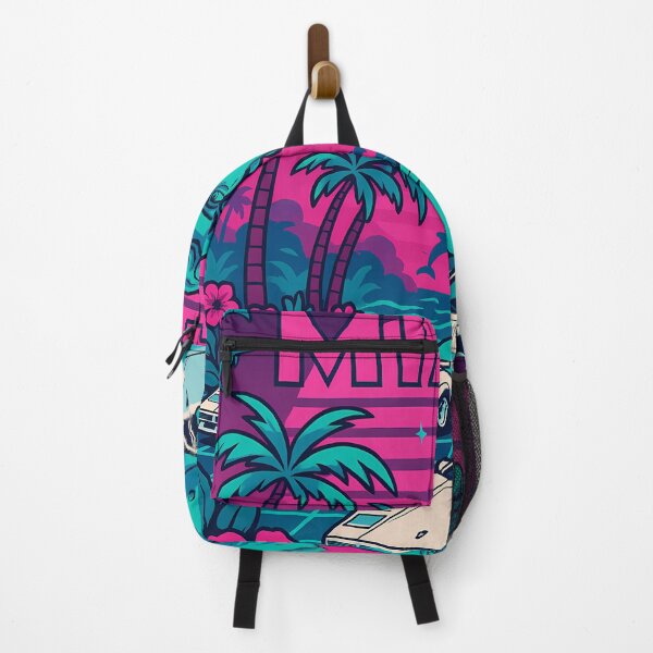 Item preview, Retro Vaporwave Design with Palm Trees, Dolphins & Classic Cars designed and sold by PixelForge.com.de.