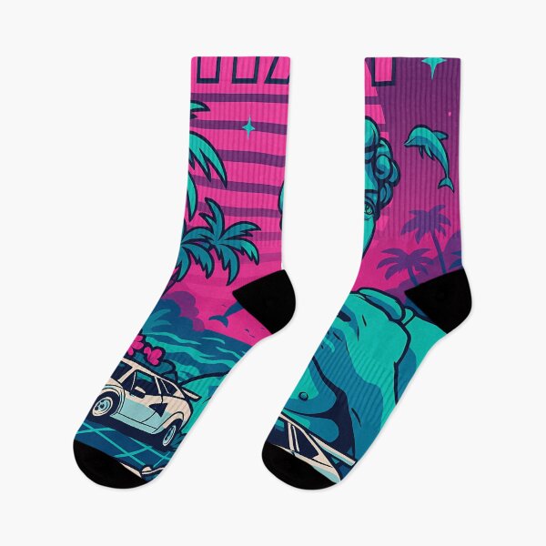 Item preview, Retro Vaporwave Design with Palm Trees, Dolphins & Classic Cars designed and sold by PixelForge.com.de.