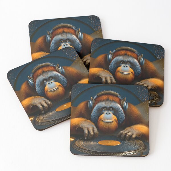 Item preview, Orangutan DJ spinning vinyl on vibrant turntable art designed and sold by Artessie.