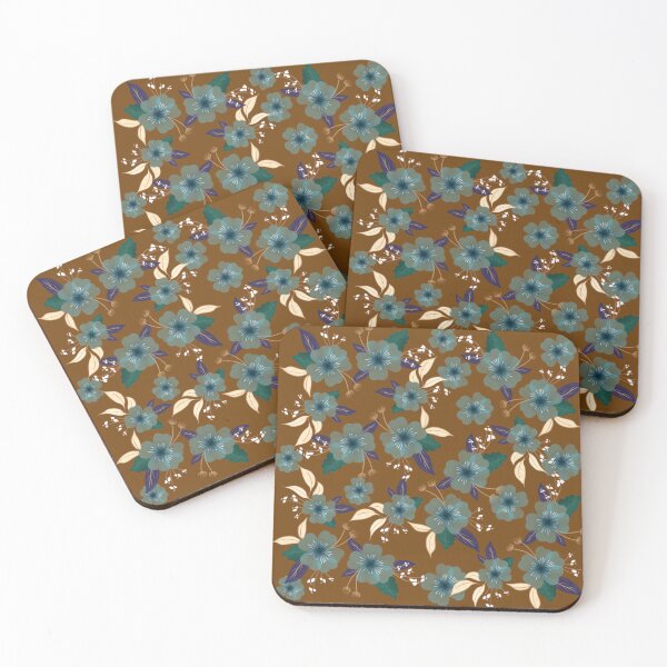 Item preview, Wildflower floral pattern in watercolor style on a chocolate brown background designed and sold by Martapp.