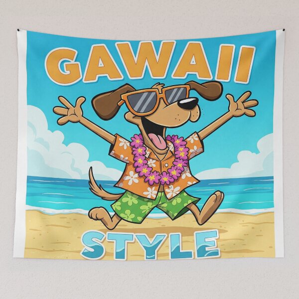 Item preview, Cartoon Dog Celebrating Hawaii Beach Style designed and sold by AgingeR.