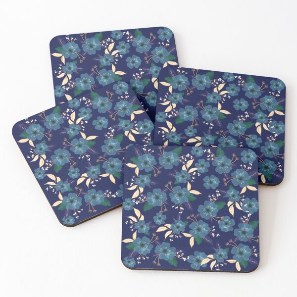 Item preview, Wildflower floral pattern in watercolor style on a dark blue background designed and sold by Martapp.
