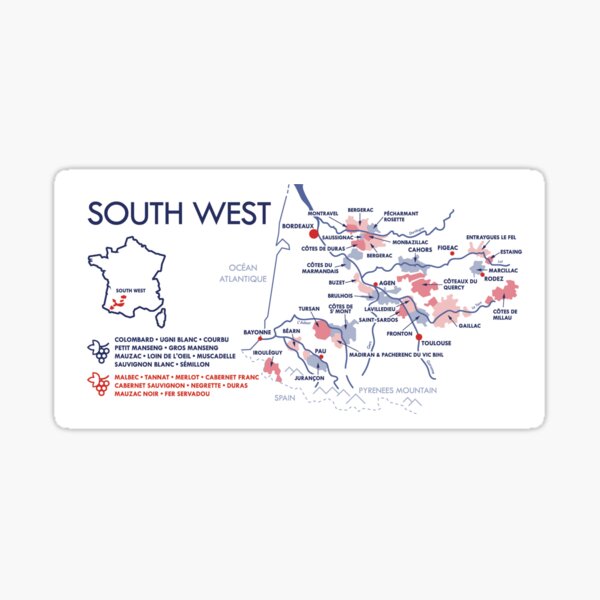 Item preview, Vineyard map of the South West of France designed and sold by FrenchWineMap.
