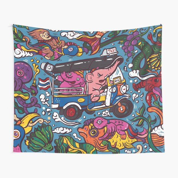 Elephant riding tuktuk Tapestry