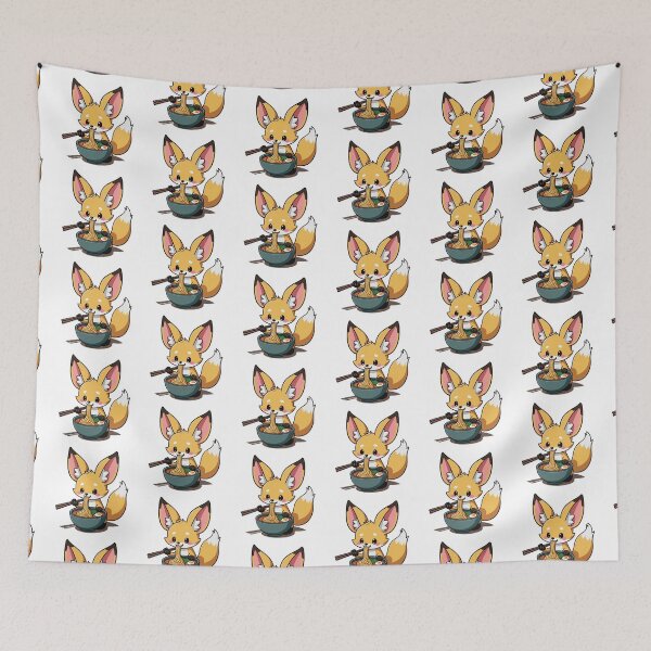 Item preview, KAWAII FENNEC FOX LOVES RAMEN NOODLES CHIBI, AI designed and sold by davidjulie.