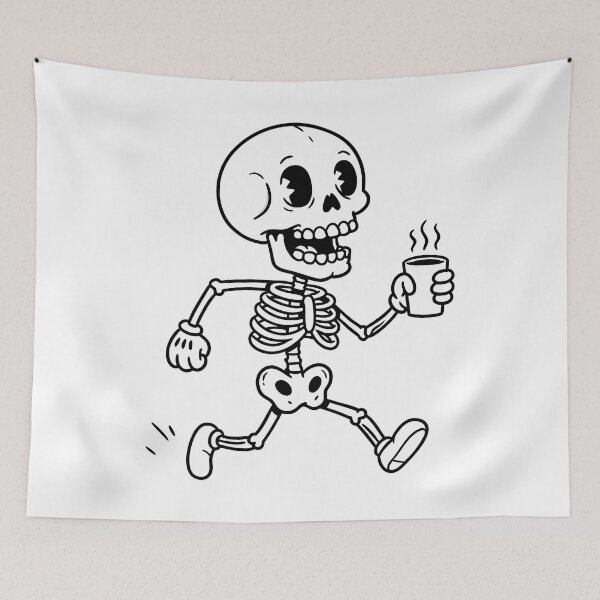 Item preview, Cartoon Skeleton Running with Coffee Cup – Fun Halloween Vector Art designed and sold by AFernandesDSG.