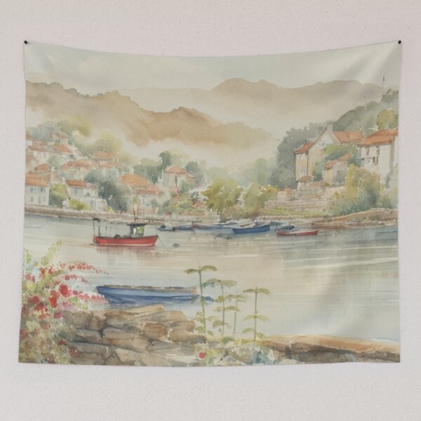 Item preview, Red Boat from Newton Ferrers(watercolour + AI) designed and sold by artsmeow.