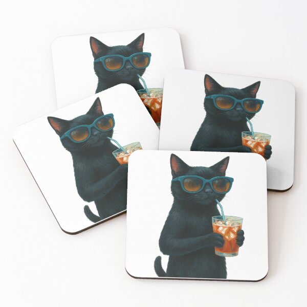 Item preview, Cool Cat with Iced Drink – Funny Black Cat Summer Design designed and sold by InfiniteOrbit.