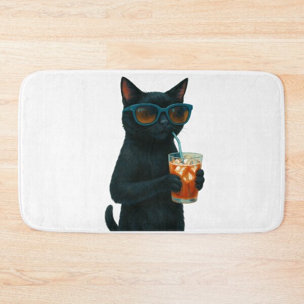 Item preview, Cool Cat with Iced Drink – Funny Black Cat Summer Design designed and sold by InfiniteOrbit.
