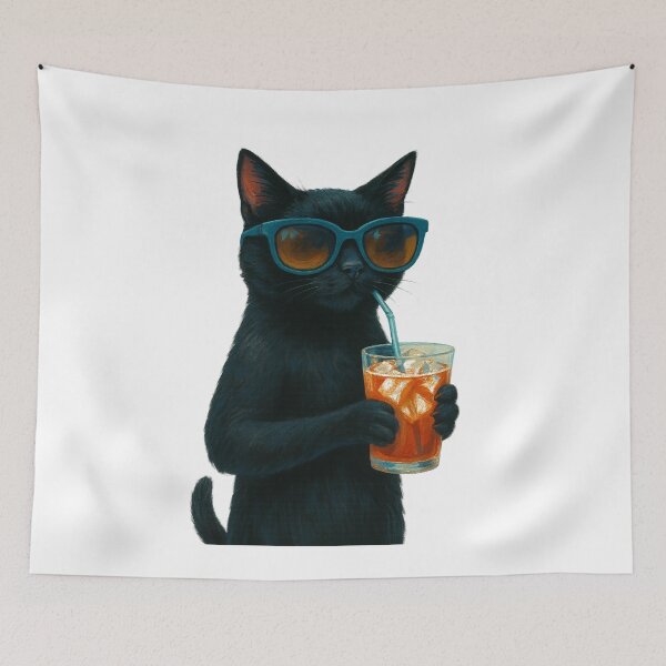 Item preview, Cool Cat with Iced Drink – Funny Black Cat Summer Design designed and sold by InfiniteOrbit.
