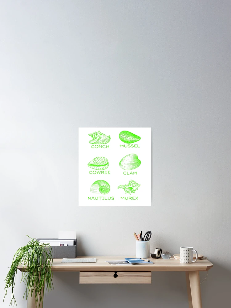 Thumbnail 2 of 3, Poster, 6 Types of Shells - Green designed and sold by BeWilDesigns.