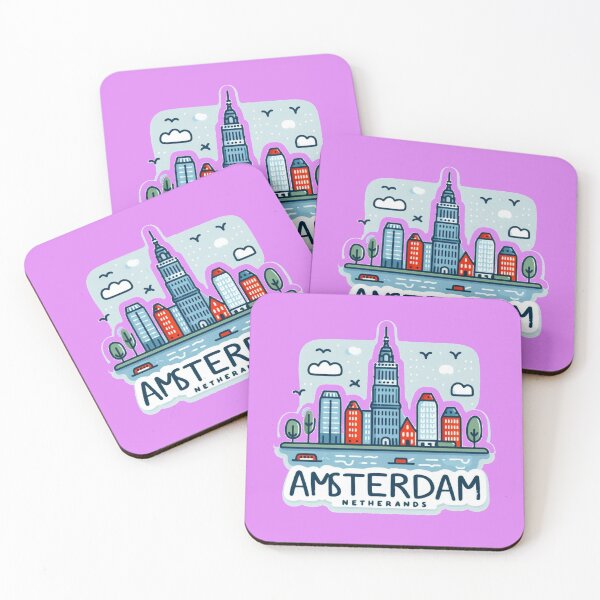 Item preview, Amsterdam Netherlands Skyline & River Minimalist Sticker Design,  designed and sold by PaintMeWorld.