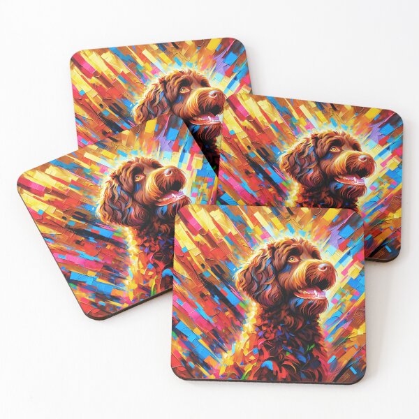 Item preview, Happy Chocolate Australian Labradoodle Dog Acrylic Art designed and sold by TheAnimalZ00.