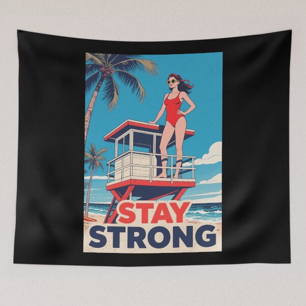 Item preview, Stay Strong – Retro Lifeguard Beach Art in Hope Style designed and sold by HoopeStylee.