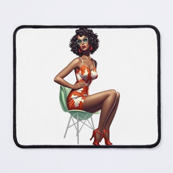 Item preview, Vintage Melanin Pinup Girl in green mid-century modern chair designed and sold by CGPlenty.