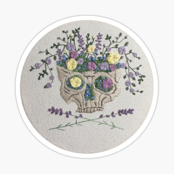 cottage core skull and crossbones embroidery Sticker