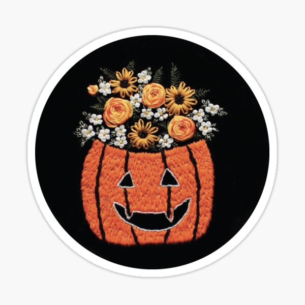 hand embroidered jack o lantern with florals Sticker