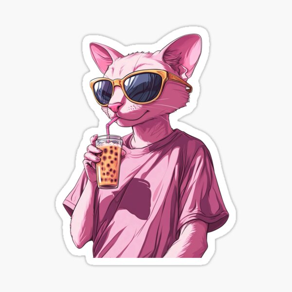 Artikel-Vorschau von Pink Panther trinkt Boba-Tee, designt und verkauft von FineArtsPro.