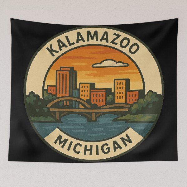 Item preview, Kalamazoo Michigan Retro Cityscape Circular Design designed and sold by American Travels.