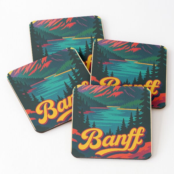 Item preview, Banff Retro Travel Poster | Digital Pop Art of Canadian Rockies | Vintage-Inspired Banff National Park Illustration | Colorful Nature Wall Art | Scenic Mountain Landscape Print designed and sold by PaintedPixels01.