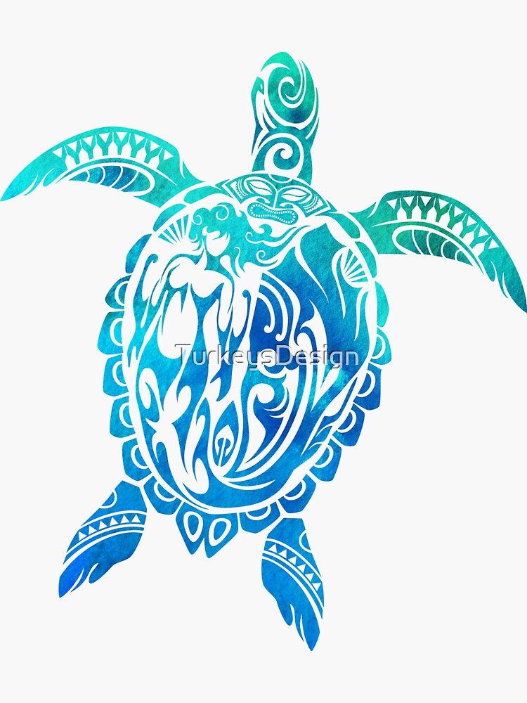 Thumbnail 3 of 3, Sticker, Tribal Honu (Hawaiian Ocean Color) designed and sold by TurkeysDesign.