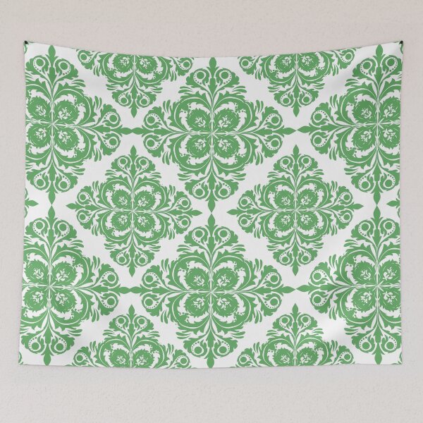 Item preview, Damask green oriental repeat pattern for textile and printing designed and sold by MonoDigitalArt.
