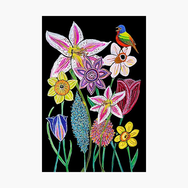 Item preview, Flowers and Painted Bunting Nature Scene designed and sold by TheArtyOne11.