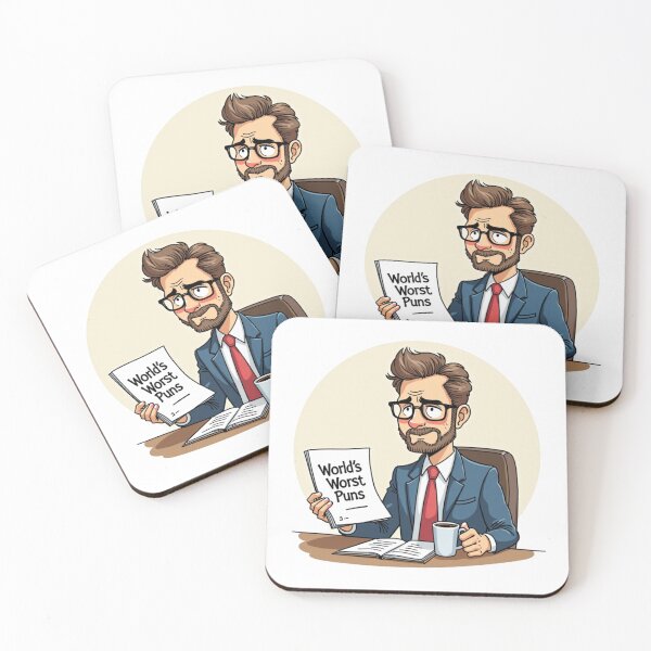 Item preview, Pun-Wary Cartoon Man at Desk – World's Worst Puns Art- Dad Jokes designed and sold by ebocraft.