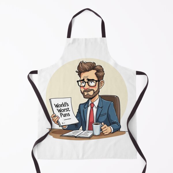Item preview, Pun-Wary Cartoon Man at Desk – World's Worst Puns Art- Dad Jokes designed and sold by ebocraft.
