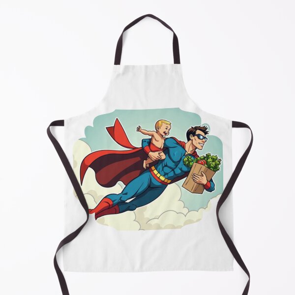 Item preview, Superhero Dad Flying with Groceries and Baby – Comic Style Art designed and sold by ebocraft.