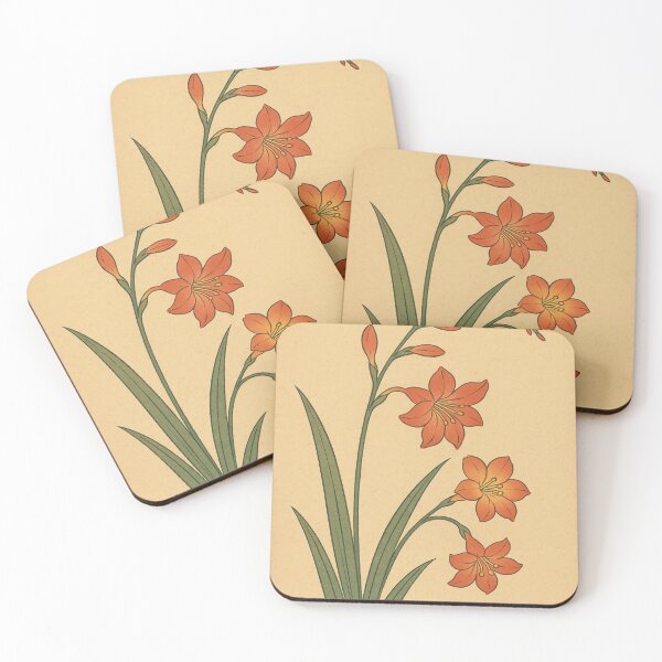 Item preview, Crocosmia Arc – Japanese Woodblock Orange Summer Bloom designed and sold by Planthem.