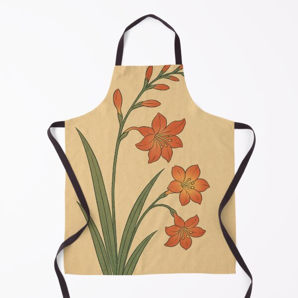 Item preview, Crocosmia Arc – Japanese Woodblock Orange Summer Bloom designed and sold by Planthem.